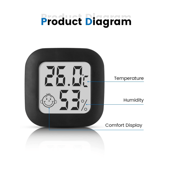 IC Mini Højpræcision Digital Indendørs Hygrometertermometer, Temperaturmonitor og Luftfugtighedsmåler, Termohygrometer Komfortniveauindikator (4,3 cm*4.