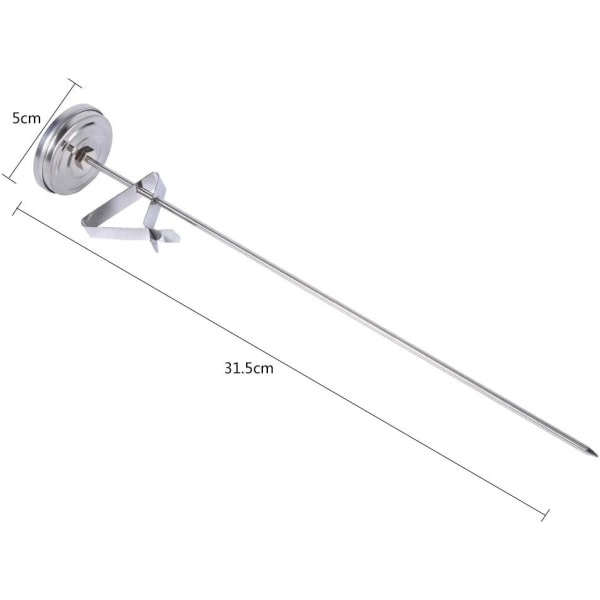IC Bærbar matlagningstermometer i rustfritt stål, 12\" lang termometer for matlagningssonde for kjøkken, med klemme, perfekt for BBQ-vannkokere