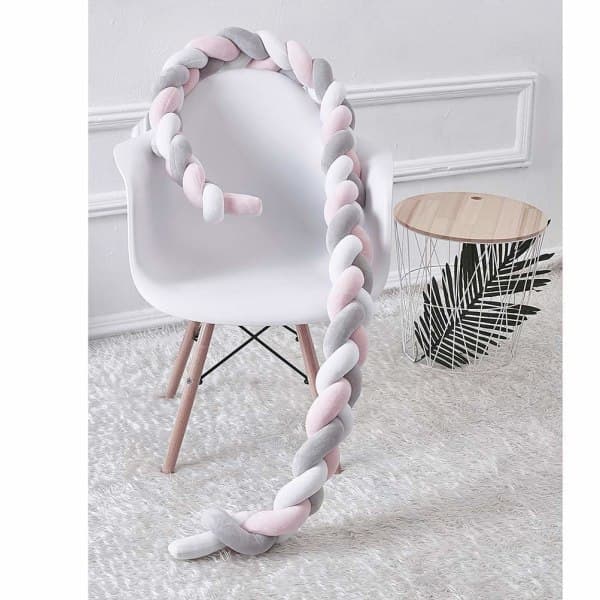IC Sprinkelseng Bumper, Baby Bumper Sprinkelseng Bumper Vevkantbeskyttelse Grå/hvit/rosa