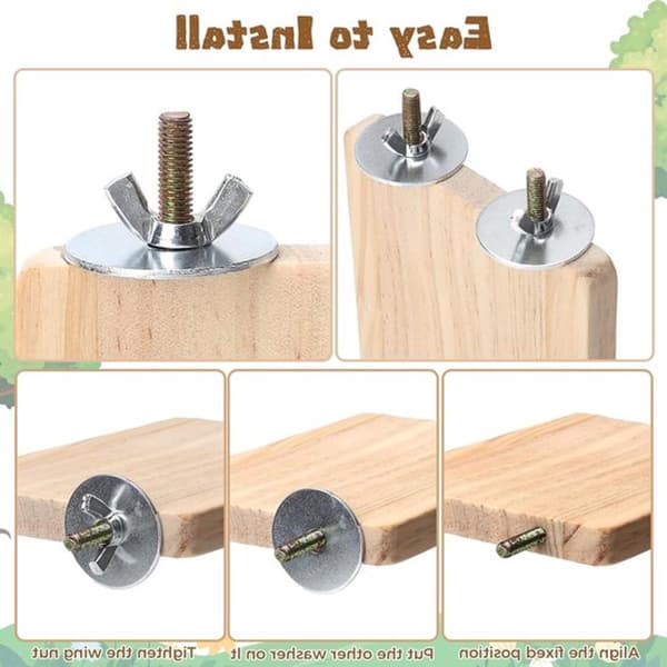 Fågelpinne plattform set om 2, rektangulära burpinnar i naturligt trä för papegojor och nymfparakiter, 13 x 9 cm