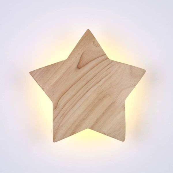IC LED Wood Star Vägglampa Modern Creative Cartoon Vägglampa Nattljus Sänglampor for Baby Kids Sovrum Living