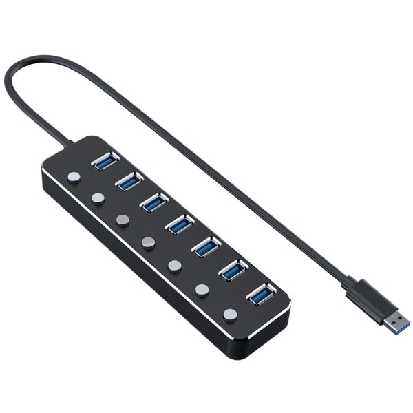 IC USB-hubb, USB 3.0 Aluminium Datahubb med individuella på/av-brytare och LED-lampor för bärbar dator (4 fot/120 cm) (7 portar)
