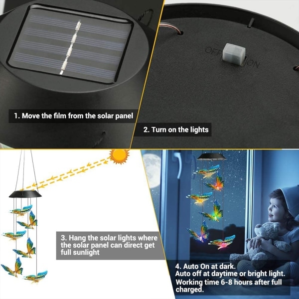 IC Farveskiftende vindspil sommerfugl, LED-dekorativ mobil, butterfly