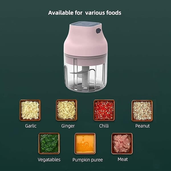 IC Elektrisk hvidløgshakker mini-madprocessor 250 ml (rosa)