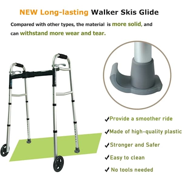 Walker Skid Glides - 2-pak Universal Pasform til Foldbare Rollatorer, Erstatningsrollator