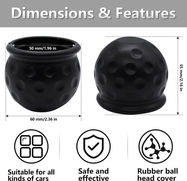 Gummiskydd för dragkula 2-pack, 50 mm skyddshuv för bilar, lastbilar, släpvagnar, golfbollsdesign, svart