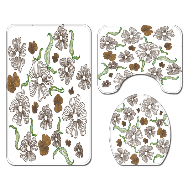IC Liten serie av färska blommor tryck ros fyrdelad polyester duschdraperi toalett golvmatta, A9