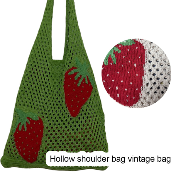 IC Stickad väska, tygpåse i mesh , ihålig väska, jordgubbsväska, ylleväska