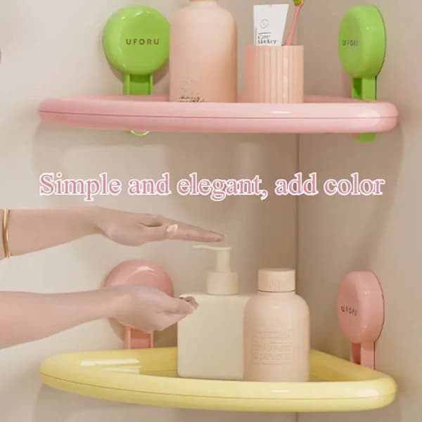 Dopamine Wall Hanging Punch Free Drainage Suction Cup Storage Rack, Bathroom Storage Rack Yellow Yellow