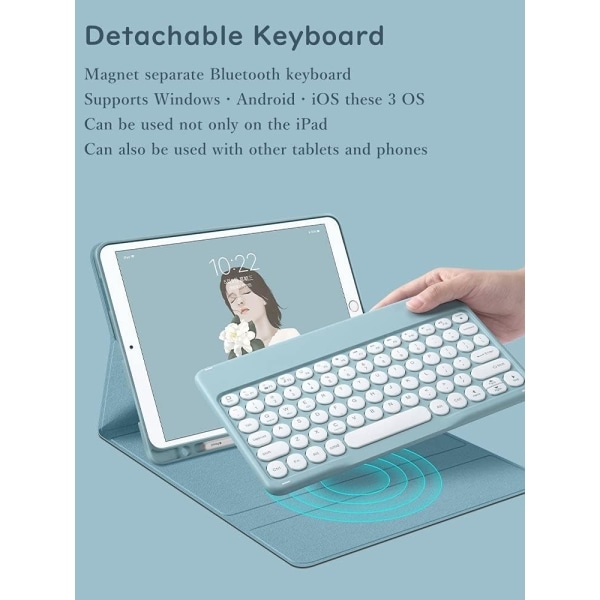 IC Yhteensopiva iPad 9 2021 10,2 tuuman iPad 8 iPad 7 Air 3 Kotelo Hiiren Värillä Näppäimistö Retro Pyöreä Keycap Söpö
