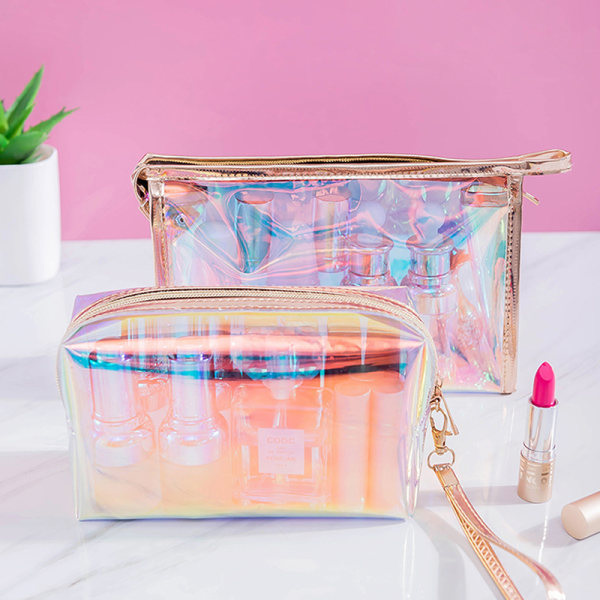 IC Färgglad holografisk kosmetisk väska för kvinnor TPU Clear Makeup Beauty A
