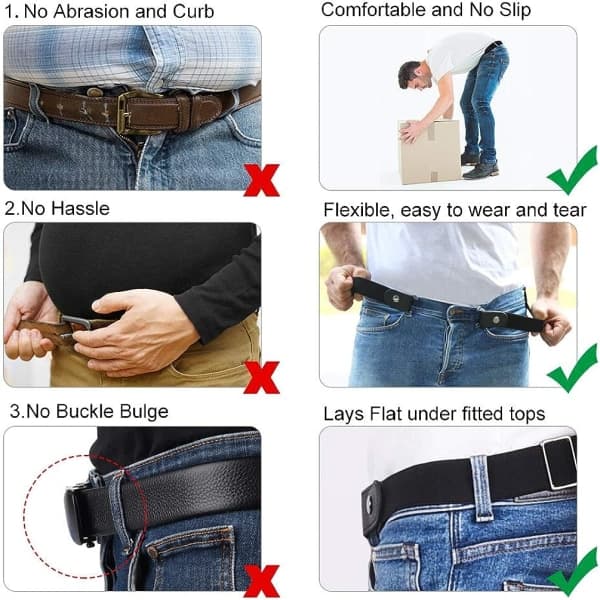 IC Bælte Usynligt Elastisk Bælte Uden Spænde Bælte Til Kvinder Mænd Jeans Bukser Sort