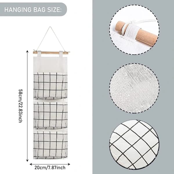 2-pack Wall Storage Bag, Hanging Storage, Hanging Storage Bag with 3 Pockets, Wall Organizer