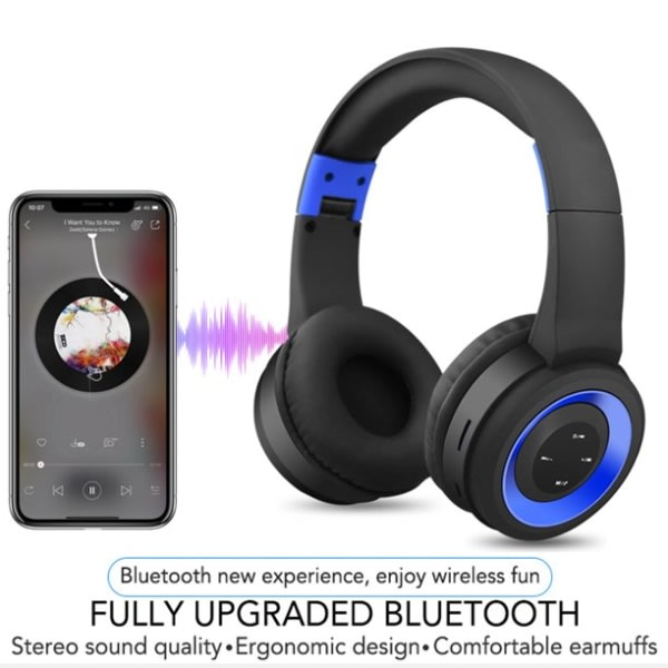 IC Bluetooth Headset Trådløst Headset Støjreduktion Foldbar Justerbar Headset Subwoofer Sport Headset - Blå Sort