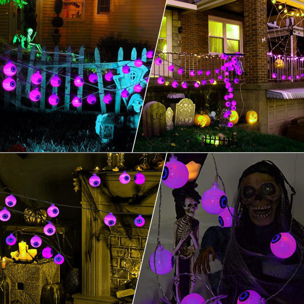 IC Halloween lyslenke, 30 LED vanntett dekorative batteridrevne lys, Eyeball LED Holiday Lights med 8 moduser fjernkontroll (lilla)