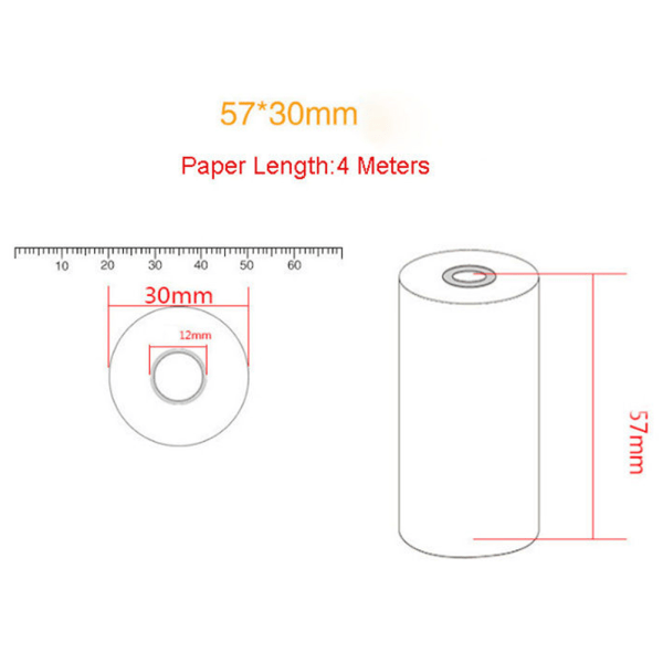 5 rullar termiskt kvittopapper 57x30MM för mobil POS 58MM