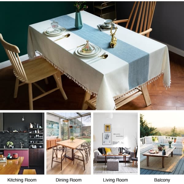 IC Köksduksskydd, bomullslinnetyg små rektangulära dukar för 4 till 6 platser, beige, blå rand, 55x70 tum