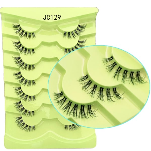 7 par halvfransar med tydliga band Wispy ögonfransar Naturligt utseende 3D-fransar Korta kattögonfransar falska ögonfransar JC129