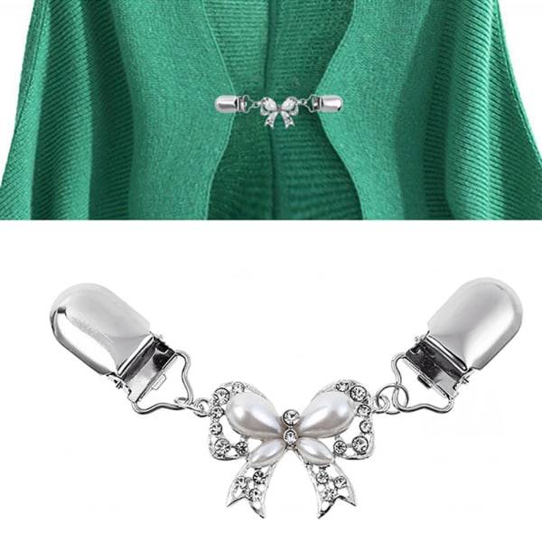 IC Mode Rosett Cardigan Neuletakki Bloussi Pin Sjal Brossiklipsit Valkoinen