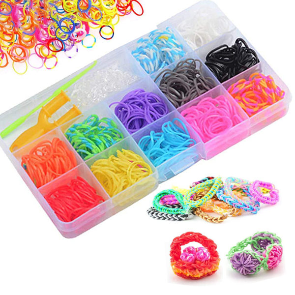 IC 600 kpl Loom Bands, Loom Bands aloituspaketti DIY-kumiyhtye käsityölaatikko DIY-lasten rannekkeiden valmistukseen