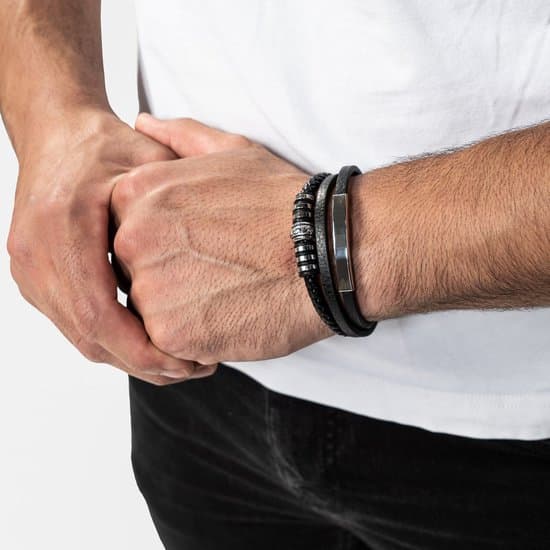 SERASAR Läderarmband för män Svart flätat läder med magnetlås i rostfritt stål 20cm + 2cm förlängning Present till män