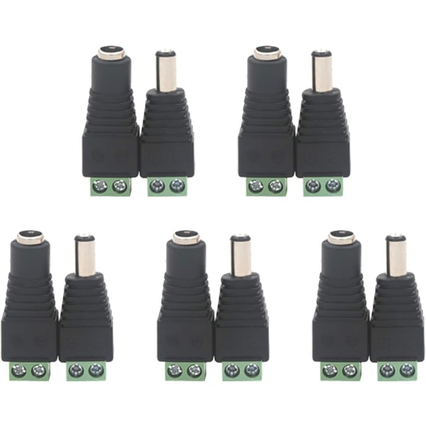 IC-set med 10 x 5,5 mm 2,1 mm DC hane och hona strömadaptrar för videoövervakningskamera DVR säkerhetssystem