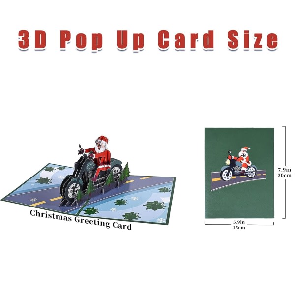 IC Santa Biker Pop Up -kortti, 8x6-3D onnittelukortti, Pop Up joulu Vanha mies Joulupukki Biker