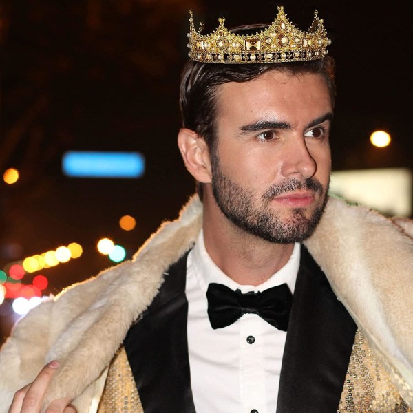 IC Gold King Crown til mænd, Prince Fødselsdagskroner, Cosplay Royal Crown Prom Halloween
