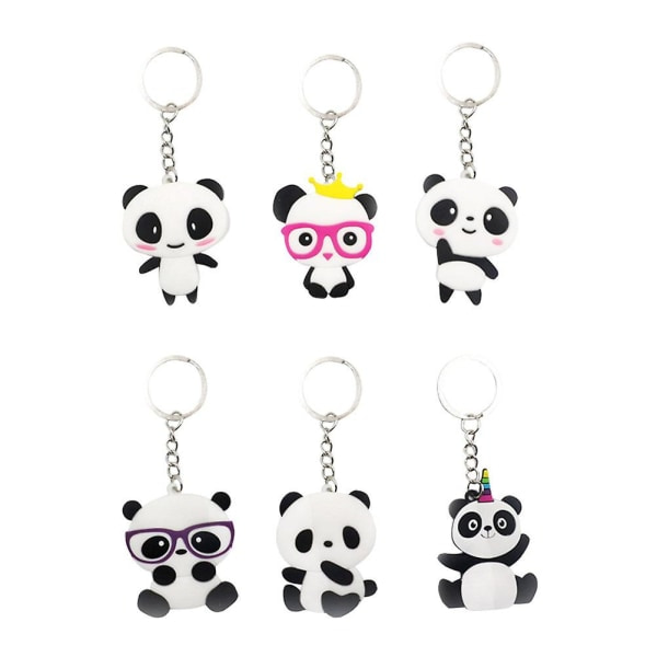 6 stk. bedårende panda-formede nøgleringe eative pvc-nøglering trendy gave hængende pynt til børn fødselsdagsfest Gave IC