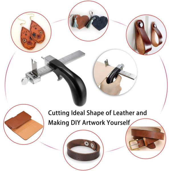 IC Skärverktyg för läder Läderremsskärare med aluminiumhandtag, läderremsskärare Handverktyg för läderhantverk med tillbehör