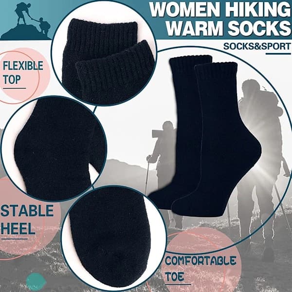 Women's Wool Socks for Hiking, Warm Winter Socks, Thick, Warm, Crew, 2 Navy + 3 Black KLB