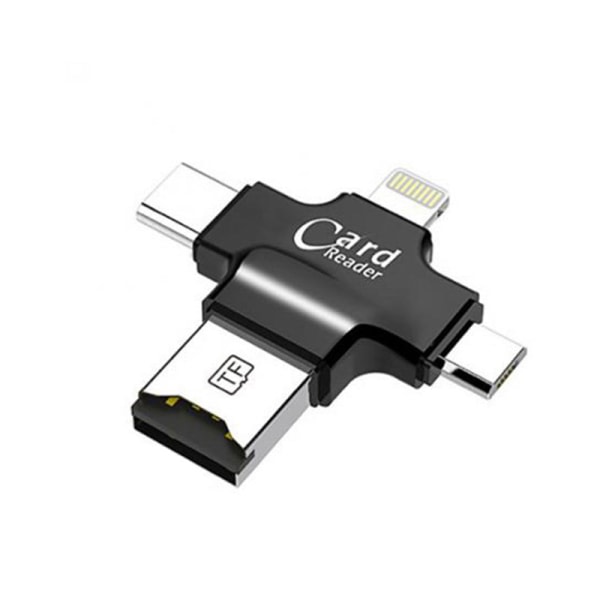 IC 4-i-1-kortläsare Type-c/Lightning/Micro USB/ USB 2.0 alt i 1 svart