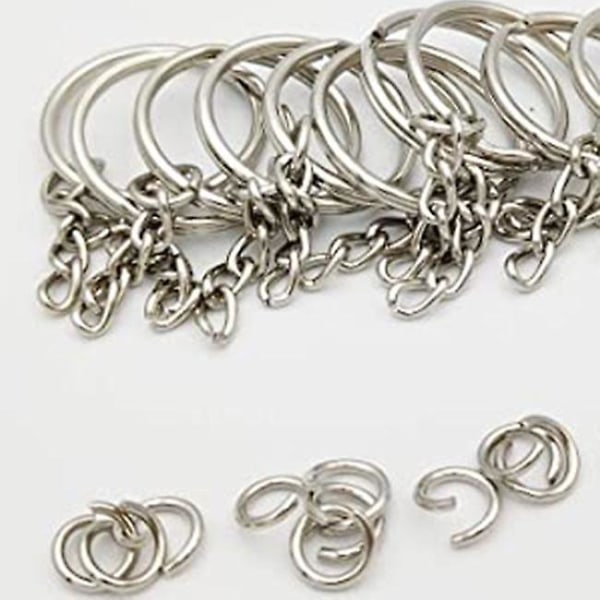 1 tum/25 mm öppen nyckelring med kedja Silver nyckelring, nyckelringsdelar, öppen crossover-ring och kontakt. 10 st IC