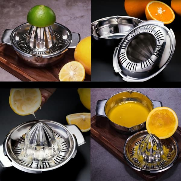 Manuell citruspress, 18/8 rostfritt stål, 350 ml, tål maskindisk, för hemmakök, lime, citron, apelsin och grapefrukt