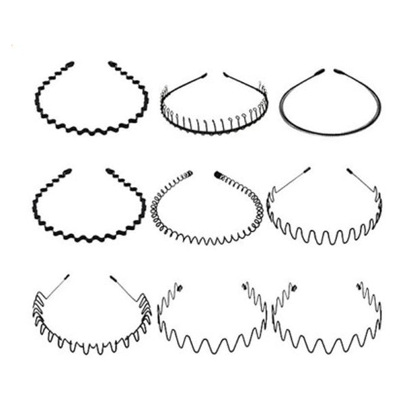IC Set med unisex hårbånd metall pandebånd sort pandebånd fjeder 9stk