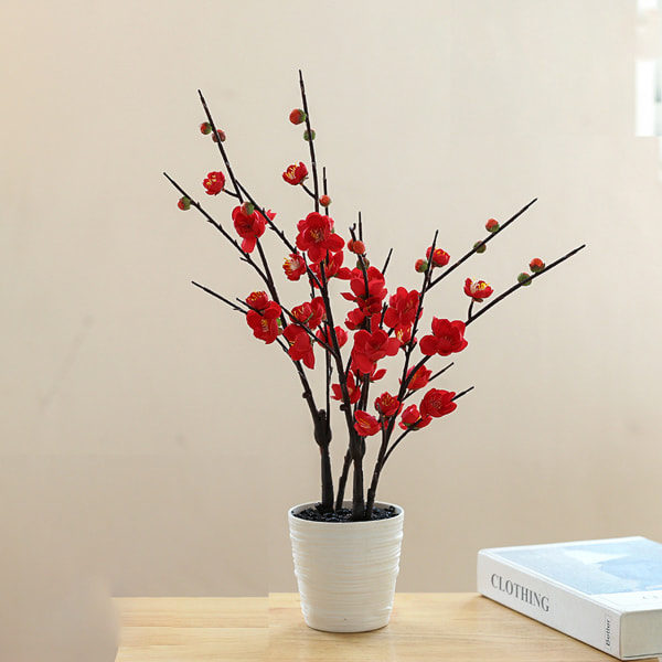 Stor gren Dobbeltgaffel kunstig blomsterpotte med kunstig blomster i plommesort