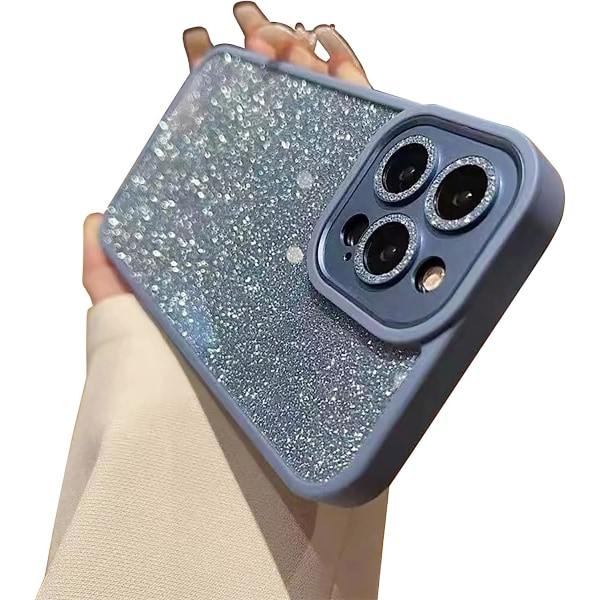 IC iPhone 13 Pro Max-fodral med lyxig metall Bling-kameralins Söt Sparkly Diamond Slim Clear Back & Matt Bumper Silikon Dam-blå