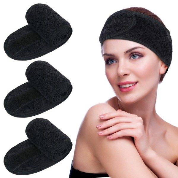 4 stk. hårbånd til makeup, justerbart hårbeskyttelsesbånd med velcro, sort
