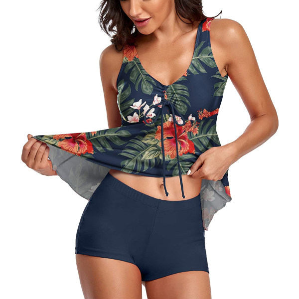IC Badedragt til kvinder, todelt badedragt Print tanktop med boy shorts mavekontrol badedragt-1M
