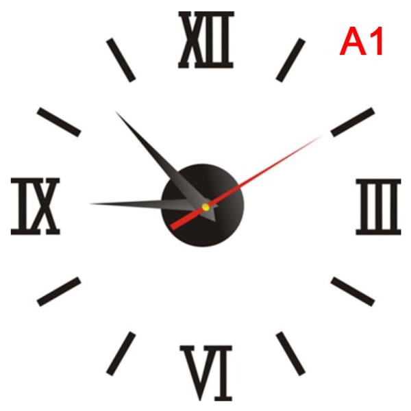 IC 1. 3D DIY veggklokke klistremerke romerske tall  Ramløs Stor Ac Svart
