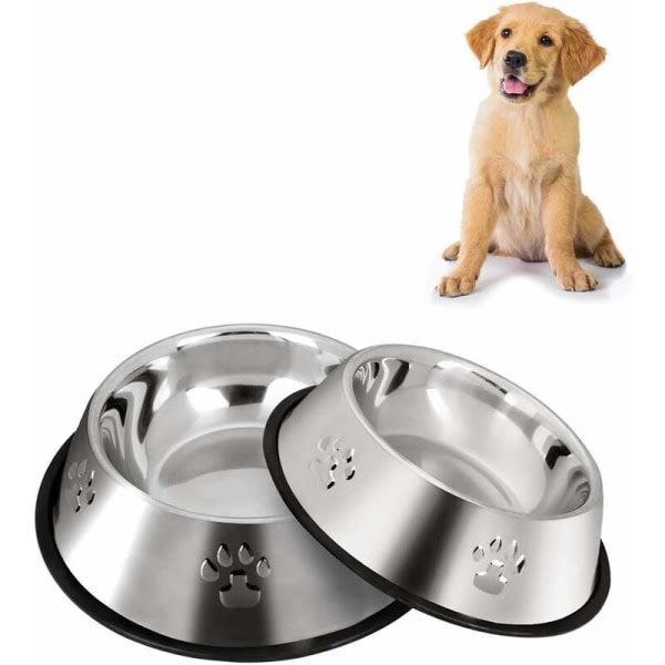 IC Hundskål i rostfritt stål med matskål för husdjur (18 cm nedre fotspår, 2 st),