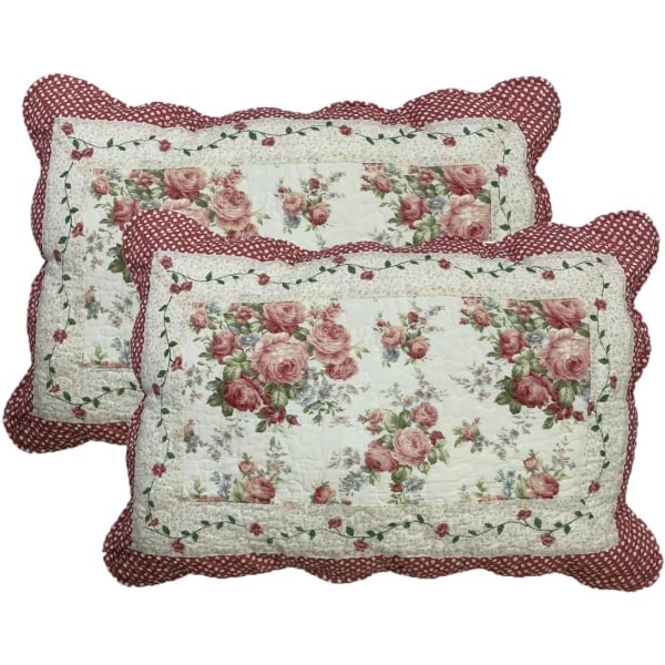 IC 2-delt Boho bomullsdynetrekk Blomstertrykt Patchwork Putetrekksett, standardstørrelse (510 rød, 20\"x28\")