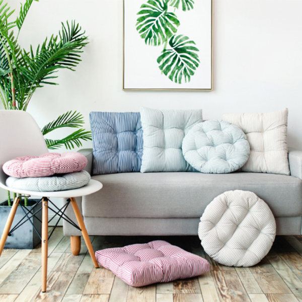 IG Gulvmadrass, Futon Madrass Foldbar, Roll Up Tatami Matte bomull og lin stripet blå 47cm