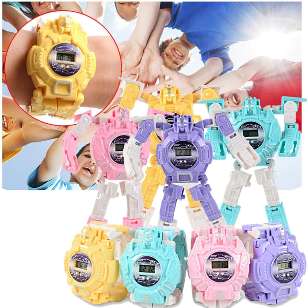 Creative Robot Transformer Kids Watch, Big Face Boys Digital Armbandsur rosa