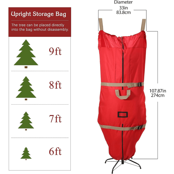 IC Seisova joulukuusen säilytyspussi, 9 jalkaa keinotekoisia joulukuusia, vedenpitävä ja pölynkestävä 600D puusäilytyspussi kestävillä vahvistetuilla kahvoilla ja vetoketjulla
