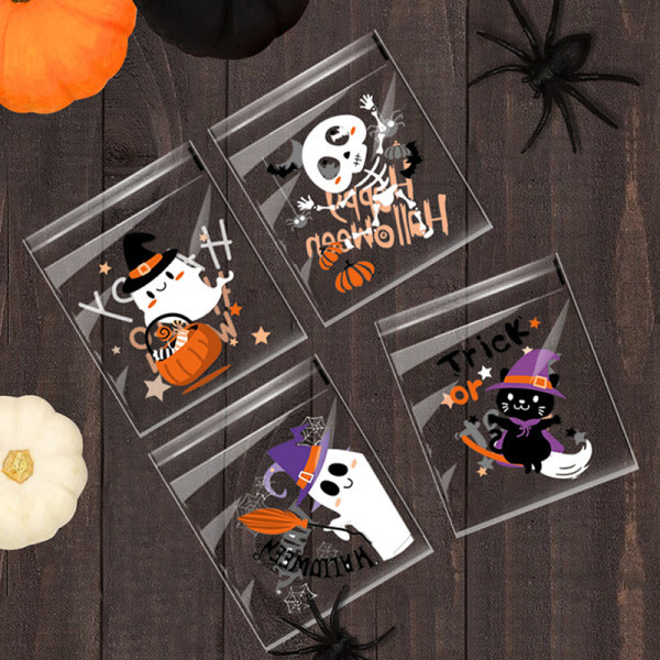 IC 100 stk 10x10 cm Halloween Plast Godis Cookies Gavepose A1
