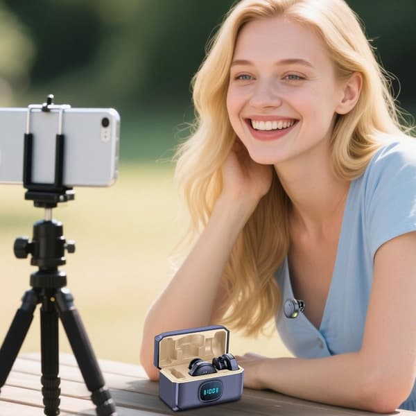 Trådlös myggmikrofon med brusreducering och magnetklämma, bärbart laddningsfodral för vlogging, streaming, svart
