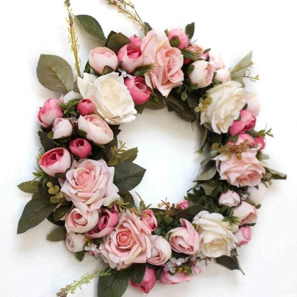 IC Dørkrans vægkrans, håndlavet kunstig blomsterdekoration til hjem, fest, dør, bryllup - blå