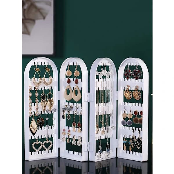 1 stk. akryl foldbart øreringe displaystativ, smykkeskrin arrangør tilbage til skolen hvid S White S