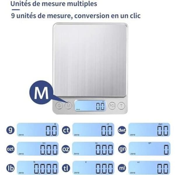 Digital matvekt T i2000 3kg/0.1g presisjon rustfritt stål vekt med tarafunksjon for baking